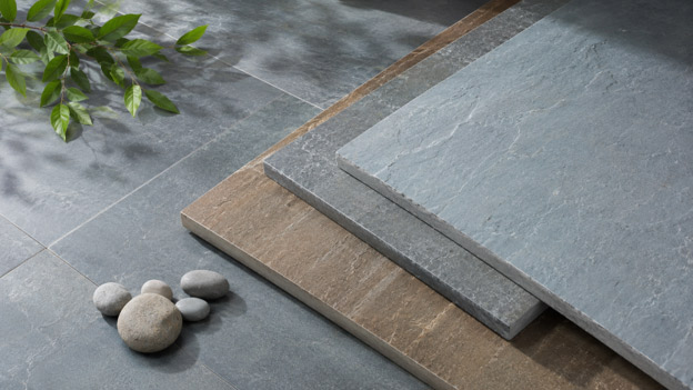 Kota Limestone slabs in blue, grey and brown shades for natural stone flooring